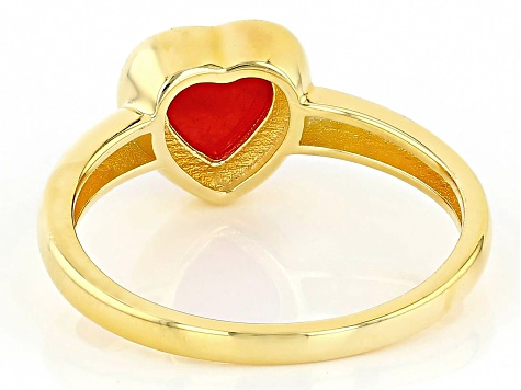 Red Jadeite 18k Yellow Gold Over Sterling Silver Heart Ring