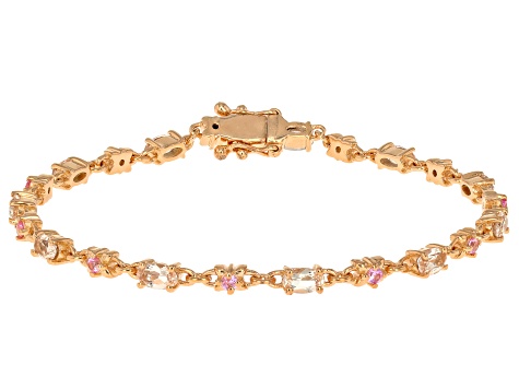 Peach Morganite With Pink Lab Created Sapphire 18k Rose Gold Over Sterling Silver Bracelet 2.04ctw