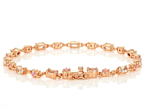 Peach Morganite With Pink Lab Created Sapphire 18k Rose Gold Over Sterling Silver Bracelet 2.04ctw