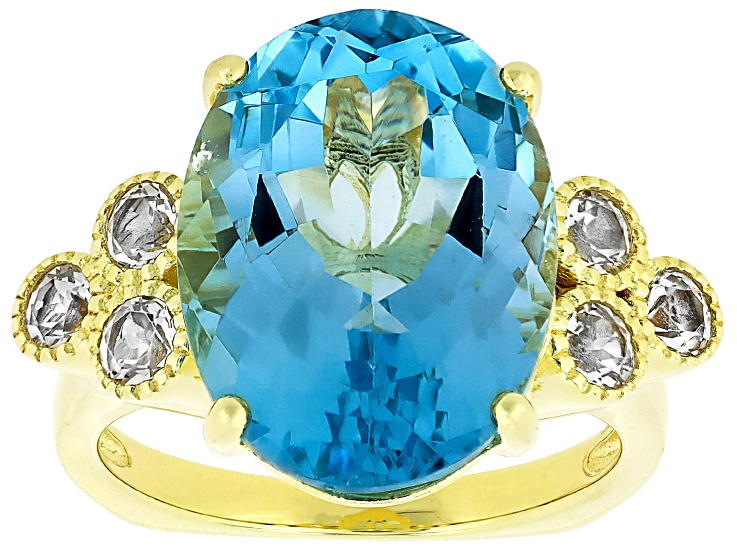 Sky Blue Topaz With White Topaz 18k Yellow Gold Over
