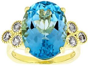 Sky Blue Topaz With White Topaz 18k Yellow Gold Over Sterling Silver Ring 14.70ctw