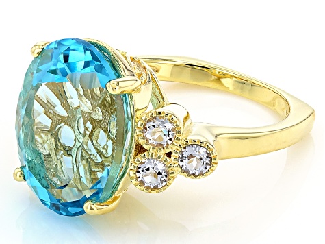 Sky Blue Topaz With White Topaz 18k Yellow Gold Over