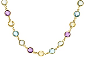 Multi Gemstone 18k Yellow Gold Over Sterling Silver Necklace 48.65ctw