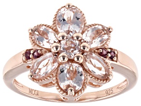 Peach Morganite With Rhodolite 18k Rose Gold Over Sterling Silver Ring 1.42ctw