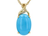 Sleeping Beauty Turquoise With White Diamond 18k Yellow Gold Over Silver Pendant with Chain 0.04ctw
