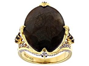 Golden Sheen Sapphire 18k Yellow Gold Over Sterling Silver Ring 20.56ctw