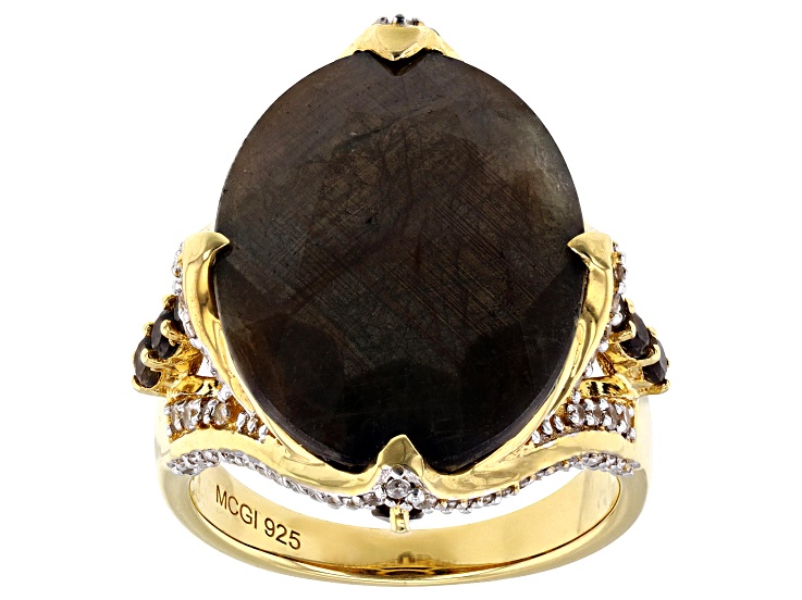 Golden Sheen Sapphire 18k Yellow Gold Over Sterling Silver Ring 20.56ctw