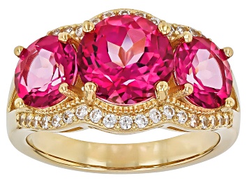 Picture of Pink Topaz With White Zircon 18k Yellow Gold Over Sterling Silver Ring 6.24ctw