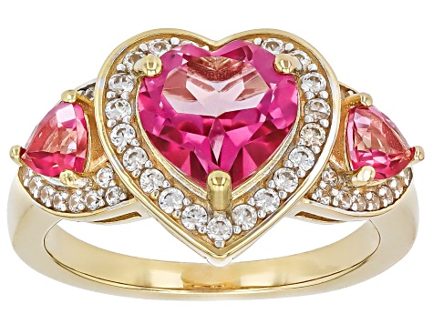 Pink Topaz With White Zircon 18k Yellow Gold Over Sterling Silver Ring 2.75ctw
