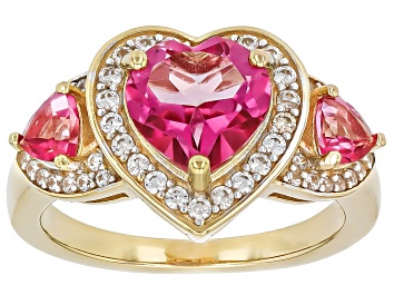Picture of Pink Topaz With White Zircon 18k Yellow Gold Over Sterling Silver Ring 2.75ctw
