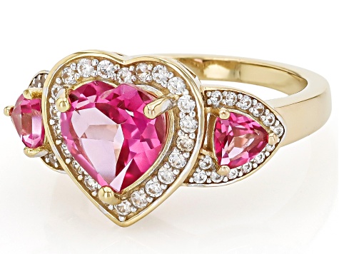 Pink Topaz With White Zircon 18k Yellow Gold Over Sterling Silver Ring 2.75ctw