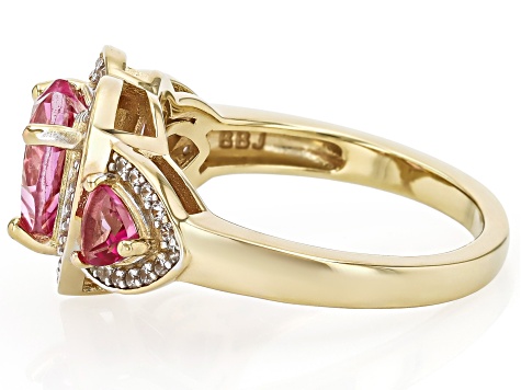 Pink Topaz With White Zircon 18k Yellow Gold Over Sterling Silver Ring 2.75ctw