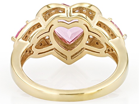 Pink Topaz With White Zircon 18k Yellow Gold Over Sterling Silver Ring 2.75ctw