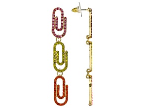 Multi-Color Crystal & Enamel Gold Tone Paperclip Earrings
