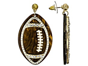 White Crystal & Enamel Football Dangle Earrings