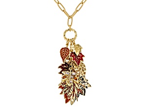 Multi-Color Enamel & Crystal Gold Tone Fall Foliage Charm Necklace