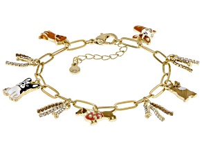 Multi-Color Enamel & Crystal Gold Tone Dog Lover Charm Bracelet