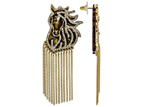 White Crystal & Enamel Gold Tone Horse Chandelier Earrings
