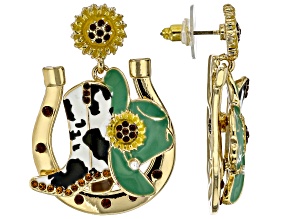 Multi-Color Enamel & Crystal Gold Tone Horseshoe Earrings