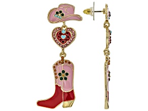 Multi-Color Enamel & Crystal Gold Tone Cowboy Hat & Boot Earrings