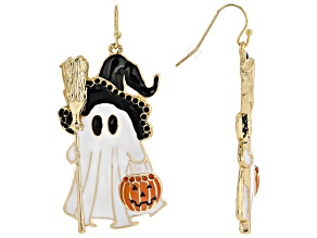 Multi-Color Crystal & Enamel Gold Tone "Witch Ghost" Earrings