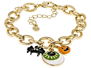 Multi-Color Crystal & Enamel Gold Tone Halloween Motif Charm Bracelet