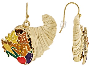 Multi-Color Enamel, Crystal, & Raffia Gold Tone Cornucopia Earrings