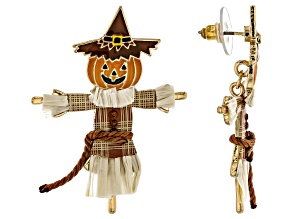 Multi-Color Enamel, Raffia, Crystal Gold Tone Scarecrow Earrings