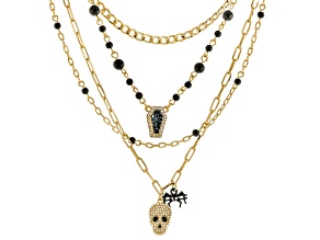 Crystal, Acrylic Beads & Pearl Simulant Gold Tone 4-Strand Halloween Necklace