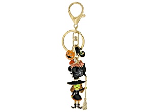 Multi-Color Enamel, Crystal & Acrylic Gold Tone "Witch's Brew" Keychain