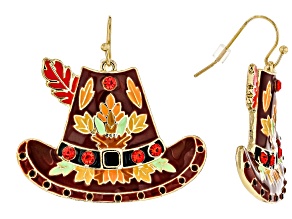 Multi-Color Resin Gold Tone "Capotain Hat" Earrings