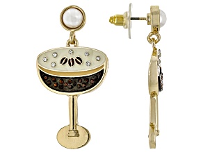 Pearl Simulant, Multi-Color Enamel, & Crystal Gold Tone Espresso Martini Earrings