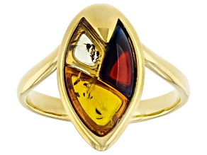 Multi-Color Amber 18k Yellow Gold Over Sterling Silver Ring