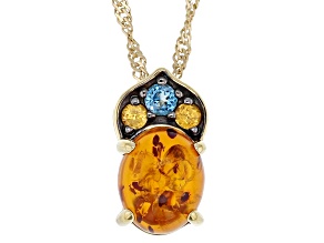 Orange Amber 18k Yellow Gold Over Sterling Silver Pendant With Chain 0.29ctw