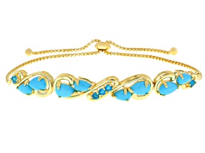 Sleeping Beauty Turquoise 18k Yellow Gold Over Sterling Silver Bolo Bracelet 0.41ctw