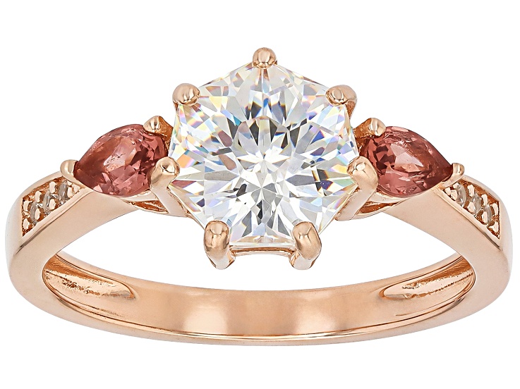 Heptagon Cut Strontium Titanate 18k Rose Gold Over Sterling Silver Ring 2.94ctw