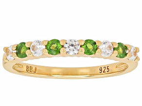 Green Chrome Diopside With White Zircon 18k Yellow Gold Over Sterling Silver Ring 0.68ctw