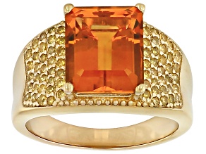 Orange Madeira Citrine With Yellow Diamond 18k Yellow Gold Over Sterling Silver Ring 4.17ctw