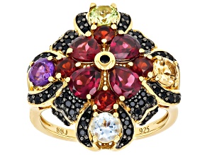Multi Gemstone 18k Yellow Gold Over Sterling Silver Ring 3.35ctw