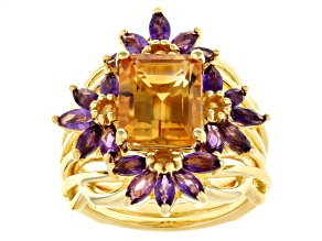 Golden Citrine 18k Yellow Gold Over Sterling Silver Ring With Ring Guard Set 4.95ctw