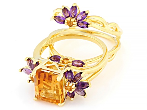 Golden Citrine 18k Yellow Gold Over Sterling Silver Ring With Ring Guard Set 4.95ctw