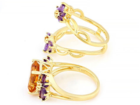 Golden Citrine 18k Yellow Gold Over Sterling Silver Ring With Ring Guard Set 4.95ctw