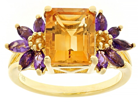 Golden Citrine 18k Yellow Gold Over Sterling Silver Ring With Ring Guard Set 4.95ctw