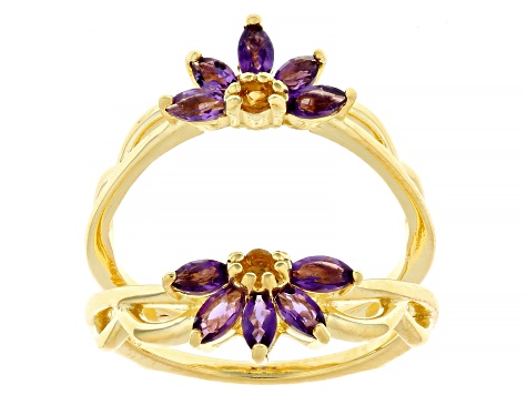 Golden Citrine 18k Yellow Gold Over Sterling Silver Ring With Ring Guard Set 4.95ctw