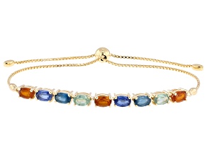 Multi Color Kyanite 18k Yellow Gold Over Sterling Silver Bolo Bracelet 4.54ctw