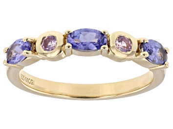 Blue Cubic Zirconia 18K Yellow Gold Over Sterling Silver Ring 2.16ctw