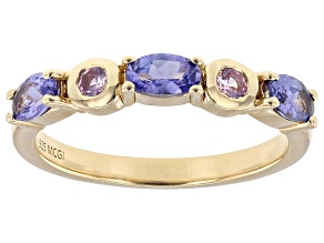 Blue Tanzanite With Pink Lab Created Sapphire 18k Yellow Gold Over Sterling Silver Ring 0.71ctw