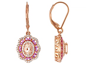 Morganite, Pink Lab Sapphire With White Zircon 18k Rose Gold Over Sterling Silver Earrings 1.51ctw