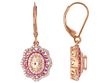 Picture of Morganite, Pink Lab Sapphire With White Zircon 18k Rose Gold Over Sterling Silver Earrings 1.51ctw