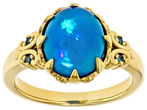 Blue Paraiba Opal With Blue Diamond 18k Yellow Gold Over Sterling Silver Ring 0.04ctw